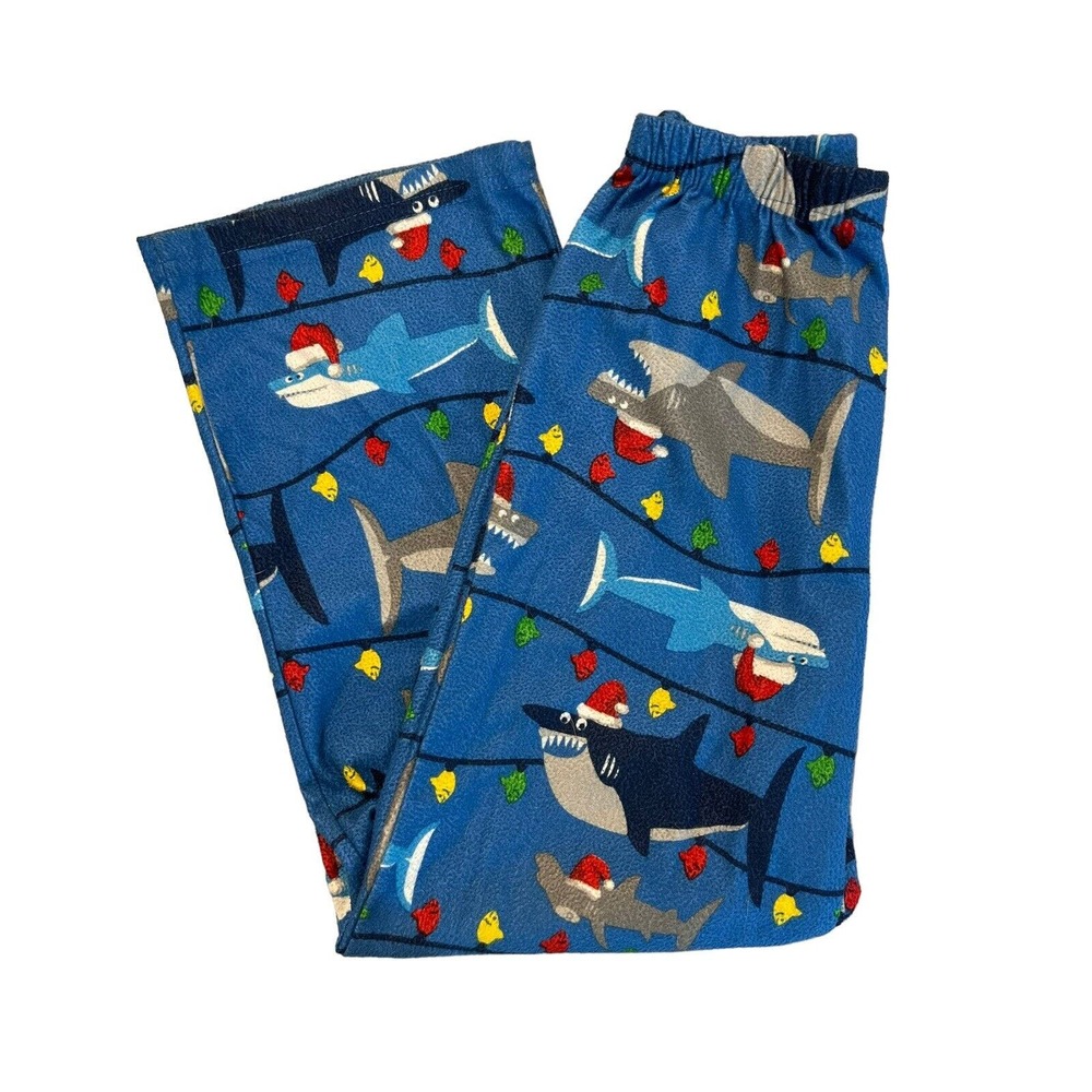 Up Late Shark Christmas Pajama Pants Boys Size‎ Medium (6-8) Flame Resistant
